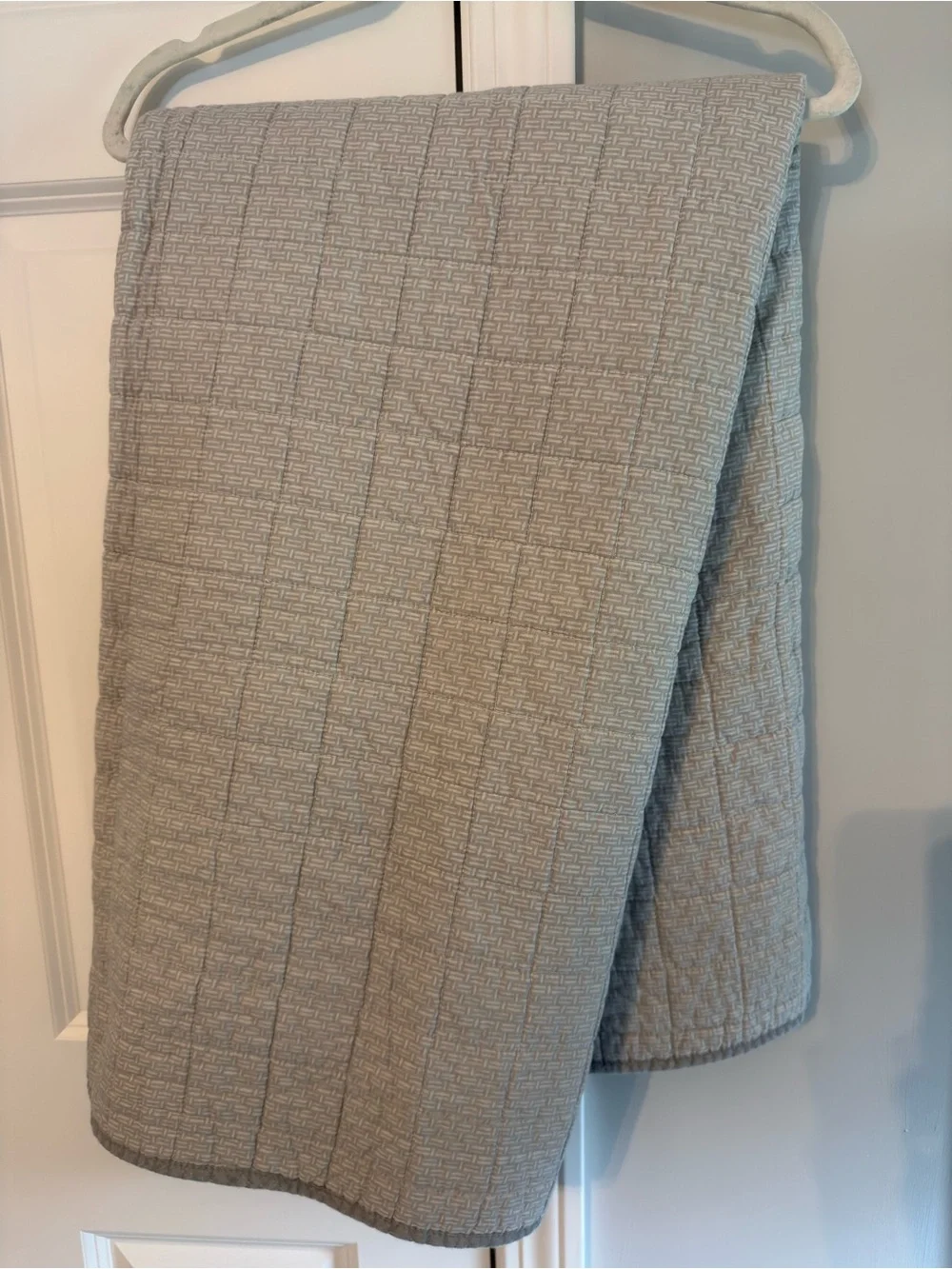 Striped Quilted Throw Blanket in White, Tan and Grey